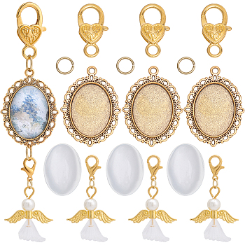 DIY Blank Oval & Angel Alloy Wedding Bouquet Charm Making Kit, Pendant Decoration Making, Golden, 8~39x8~29x1~5mm, Hole: 2.5mm
