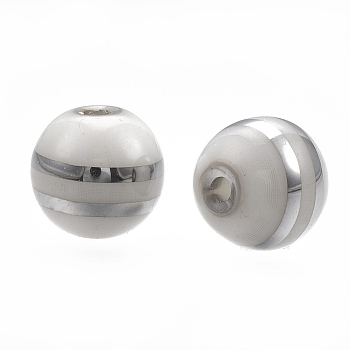 Electroplate Glass Beads, Stripe Round, Silver, 8mm, Hole: 1mm, 300pcs/bag