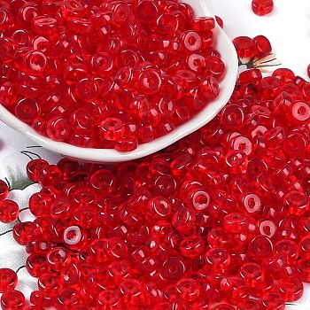 Transparent Colours Glass Seed Beads, Donut, Red, 6.5x3mm, Hole: 1.8mm, about 1363pcs/pound