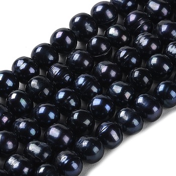 Natural Cultured Freshwater Pearl Beads Strands, Potato, Grade 2A+, Dyed, Black, 7~8x6.5~7mm, Hole: 0.6mm, about 55pcs/strand, 14.17''(36cm)