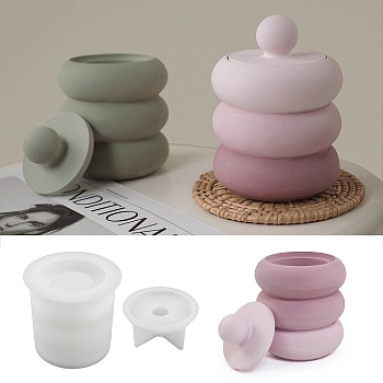 Candle Jar Molds, Silicone Concrete Molds for Candle Holder with Lids, Candles Resin Mould, Epoxy Resin Casting Molds, White, 9x8.1cm & 6.5x3.05cm, Inner Diameter: 4.25cm & 6.65cm