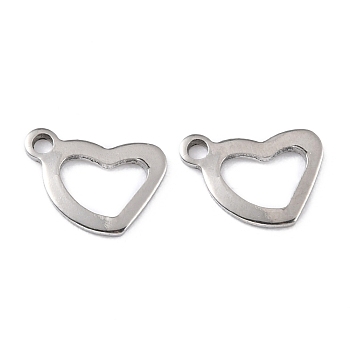 201 Stainless Steel Charms, Hollow, Heart, Stainless Steel Color, 10x7.5x0.9mm, Hole: 1.2mm
