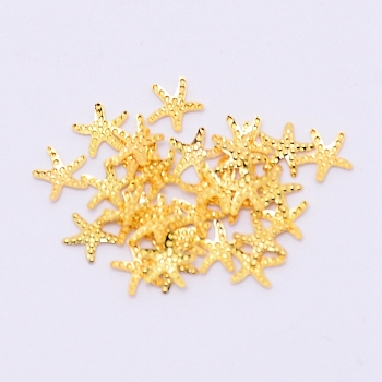 Textured Brass Cabochons, Nail Art Decoration Accessories, Starfish, Golden, 5x5x0.8mm, 100pcs/bag