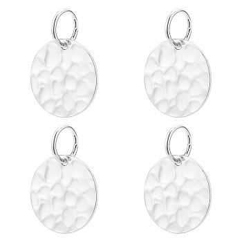 Elite 4Pcs Sterling Silver Pendants, Hammered Flat Round Charms, with Jump Rings, Silver, 12x0.6mm, Hole: 4.4mm