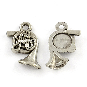 Tibetan Style Zinc Alloy Pendants, Lead Free & Cadmium Free, French Horn, Antique Silver, 17x11x3mm, Hole: 2mm, about 1666pcs/1000g