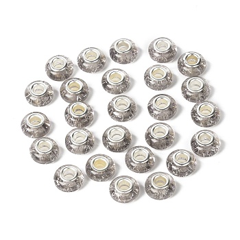 Rondelle Resin European Beads, Large Hole Beads, with Glitter Powder and Platinum Tone Brass Double Cores, Light Grey, 13.5x8mm, Hole: 5mm