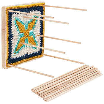 CHGCRAFT Square Wood Crochet Blocking Board, Knitting Loom, with Round Wooden Sticks for Making Cushions, Scarves, Hats, Headbands, Shawl, Triangle, 16x16x1.2cm