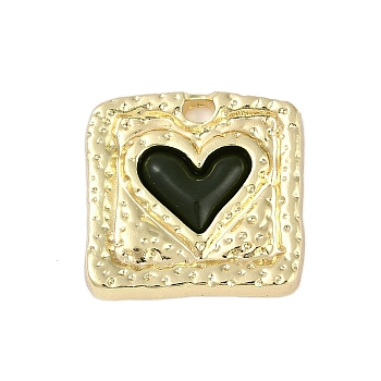 Rack Plating Alloy Enamel Pendants, Cadmium Free & Nickel Free & Lead Free, Square with Heart Charm, Golden, Dark Slate Gray, 19x20x3mm, Hole: 2mm