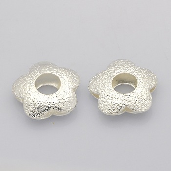 Brass Finding Beads, Large Hole Flower Beads, Silver Color Plated, 21x21x6mm, Hole: 8mm