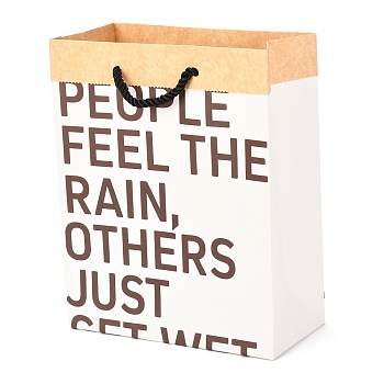 Rectangle Kraft Paper Bags, Gift Bags, Shopping Bags, with Handles & Word, White, 19.5x9.5x24.5cm