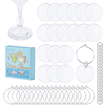 DIY Blank Wine Glass Charm Making Kit, Including Acrylic Pendants, Brass Wine Glass Charm Rings, Brass Jump Rings, Flat Round, 25x1.5mm, Hole: 2mm