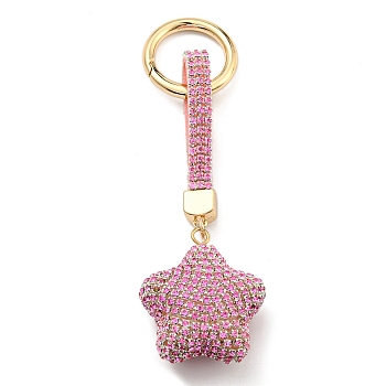 Resin Rhinestone Alloy Keychain, Star, Hot Pink, 14.1cm