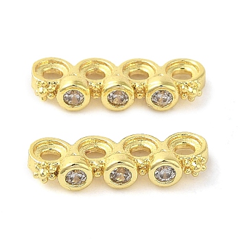 Rack Plating Brass Pave Clear Cubic Zirconia Spacer Bars, Flower Links, Long-Lasting Plated, Lead Free & Cadmium Free, Real 18K Gold Plated, 4.5x13.5x2.5mm, Hole: 1.4mm
