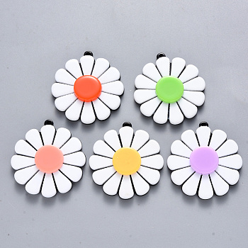 Cellulose Acetate(Resin) Pendants, Flower, Mixed Color, 36x33x6mm, Hole: 1.4mm