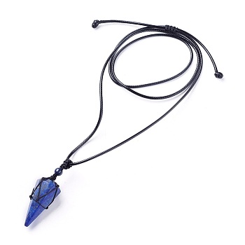 Natural Lapis Lazuli Pendants Necklaces, with Waxed Cord and Nylon Cord, Cone, 31.18 inch~33 inch(79.2~84cm), 1.5~2mm