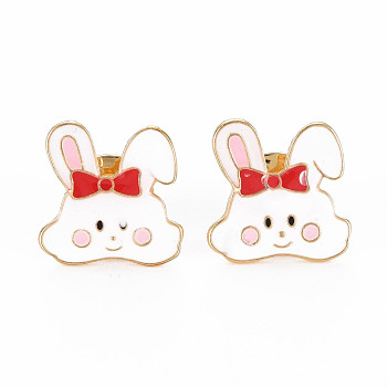 Rabbit with Bowknot Enamel Pin, Animal Alloy Brooch for Backpack Clothes, Cadmium Free & Lead Free, Light Gold, Red, 19x19x12mm