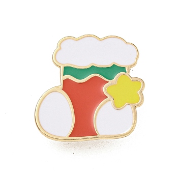 Christmas Theme Cartoon Alloy Brooches, Enamel Pins, Christmas Socking, 27.5x27mm