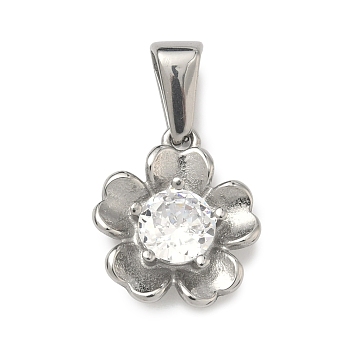 304 Stainless Steel Rhinestone Pendants, Stainless Steel Color, Flower Charm, 15x13.5x4mm, Hole: 7x3mm