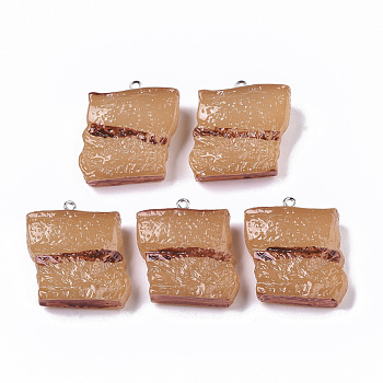 Resin Pendants, with Platinum Tone Iron Loop, Imitation Food, Red Cooked Pork, Sandy Brown, 31.5~32.5x31x12mm, Hole: 2mm