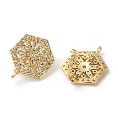 Real 18K Gold Plated Clear Hexagon Brass+Cubic Zirconia Twister Clasp