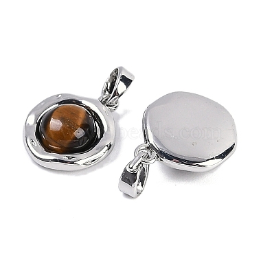 Brass Pave Natural Tiger Eye Flat Round Charms(KK-U043-42G-B)-2