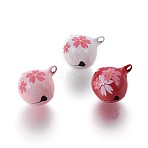 Brass Bell Pendants, Sakura Pattern, Mixed Color, 22x17.8mm, Hole: 3mm(KKB-P001-01)