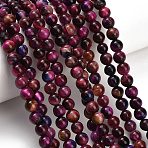 Natural Tiger Eye Beads Strands, Grade AB, Dyed & Heated, Smooth Round, Pale Violet Red, 6mm, Hole: 1mm, about 62pcs/strand, 14.69''(37.3cm)(G-B133-A02-6mm-10)