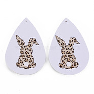 PU Leather Big Teardrop with Bunny Pendants, Easter Theme, with Rabbit Pattern, BurlyWood, 55~56.5x35~37x2mm, Hole: 1~2mm(FIND-T058-A38)