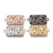 Brass Micro Pave Cubic Zirconia Links Connectors, Rectangle with Boy & Girl, Clear, Mixed Color, 31.5x15x3.5mm, Hole: 2.5mm(ZIRC-F116-26)
