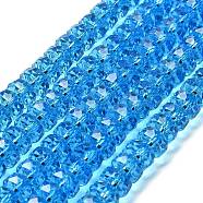 Transparent Glass Beads Strands, Faceted, Barrel, Deep Sky Blue, 7.5x5mm, Hole: 1.6mm, about 64pcs/strand, 14.69''(37.3cm)(EGLA-K071-05H)