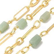 Natural Green Aventurine Faceted Irregular Column Beaded Chains, with Rack Plating Real 18K Gold Plated Brass Oval Link Chains, Unwelded, Long-Lasting Plated, Lead Free & Cadmium Free, 20~22x6.5~8.5x6.5~8mm, 22x6x1mm, 9x6.35x1mm(CHC-H105-02G-01)