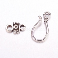 Tibetan Style Hook and Eye Clasps, Lead Free, Cadmium Free and Nickel Free, Bowknot, Antique Silver Color, Size: clasp: 11x24mm, 14mm long, hole: 3.5mm(X-LF1278Y-NF)