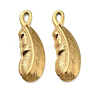 Ion Plating(IP) 316L Surgical Stainless Steel Pendants, Feather Charm, Real 18K Gold Plated, 19x12x2mm, Hole: 3x1mm(STAS-D090-19G)
