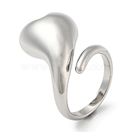304 Stainless Steel Cuff Rings, Heart, Stainless Steel Color, Inner Diameter: 17mm(RJEW-P096-01P)