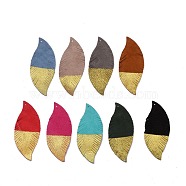 Eco-Friendly Sheepskin Leather Big Pendants, Two Tone, Spray Gold Color, Leaf, Mixed Color, 70x29x1mm, Hole: 1.4mm(FIND-S301-18)