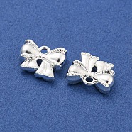Rack Plating Alloy Charms, Bowknot, Silver, 11x13x4mm, Hole: 1.6mm(PALLOY-I221-05S)