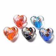 Handmade Lampwork Beads, with Inner Flower, Heart, Mixed Color, 15x15~16x9mm, Hole: 1.2mm(LAMP-T011-04)