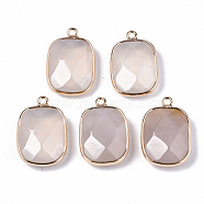 Natural Agate Pendants, with Light Gold Plated Brass Findings, Faceted, Rectangle, 21x14x6mm, Hole: 1.6mm(G-N326-81A)