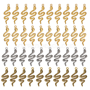 40Pcs 4 Styles Zinc Alloy Pendants, Snake Charm, Mixed Color, 39~41x14.5~15x2.5~4.5mm, Hole: 2~4.5mm, 10pcs/style(PALLOY-CA0002-47)