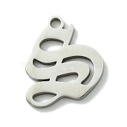 201 Stainless Steel Pendants, Stainless Steel Color, Old Initial Letters Charms, Letter S, 18.5x171.6mm, Hole: 1.8mm(STAS-B055-01P-S)