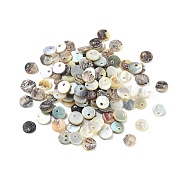 Natural Akoya Shell Flat Round Charms, Mother of Pearl Shell Charms, Seashell Color, 6x0.8~2mm, Hole: 1mm(BSHE-Z003-39B)