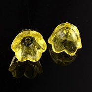 Transparent Acrylic Beads, Flower Cap, Yellow, Dyed, about 10mm wide, 6mm thick, hole:1.5mm, about1900pcs/500g(PL548-2)