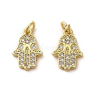 Rack Plating Real 18K Gold Plated Brass Pendants, with Cubic Zirconia, Long-Lasting Plated, Lead Free & Cadmium Free, Palm, Clear, 16x10x1.5mm, Hole: 2mm(KK-B077-04G)
