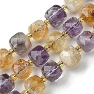 Natural Amethyst Beads Strands, with Seed Beads, Faceted Cube, 8~9x8~9x8~9mm, Hole: 0.9~1mm, about 35~39pcs/strand, 14.80''~15.16''(37.6~38.5cm)(G-Q010-A08-01)