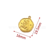 Stainless Steel Pendant, Golden, Flat Round with Constellation Charm, Virgo, 19.5x16mm(PW-WG21189-06)