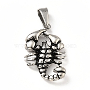 Vacuum Plating 304 Stainless Steel Pendants, Crab, Antique Silver, 32~33x20x4.5mm, Hole: 7~10x3~4mm(STAS-D182-08AS)