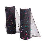 Star Sequin Deco Mesh Ribbons, Tulle Fabric, Tulle Roll Spool Fabric For Skirt Making, Black, 6 inch(15.24cm), about 10yards/roll(9.144m/roll)(OCOR-BC0006-04O)