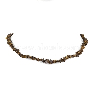 Natural Tiger Eye Chip Beaded Necklace, Stainless Steel Color, 15.94~15.98 inch(40.5~40.6cm)(NJEW-JN04615-08)