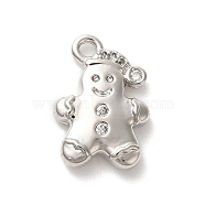 Brass Micro Pave Cubic Zirconia Charms, Christmas Gingerbread Man, Platinum, 12.5x8.5x2.5mm, Hole: 1.2mm(KK-P278-10P)