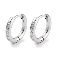 304 Stainless Steel Micro Pave Clear Cubic Zirconia Huggie Hoop Earrings, with 316 Stainless Steel Pins, Stainless Steel Color, 11x2x12mm(EJEW-C096-01B-P)